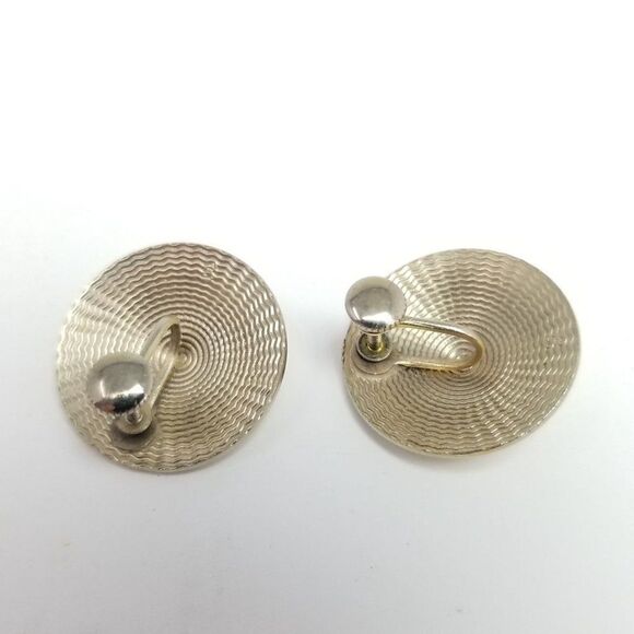 Vintage Cone Shaped Clip On Earrings, Silver Tone Setting Screw Backs, Estate - Picture 4 of 6